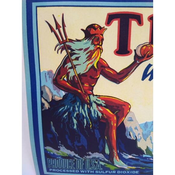 Triton Apples Crate Label King Neptune Man With Trident Vintage Original 1940s - Picture 3 of 4